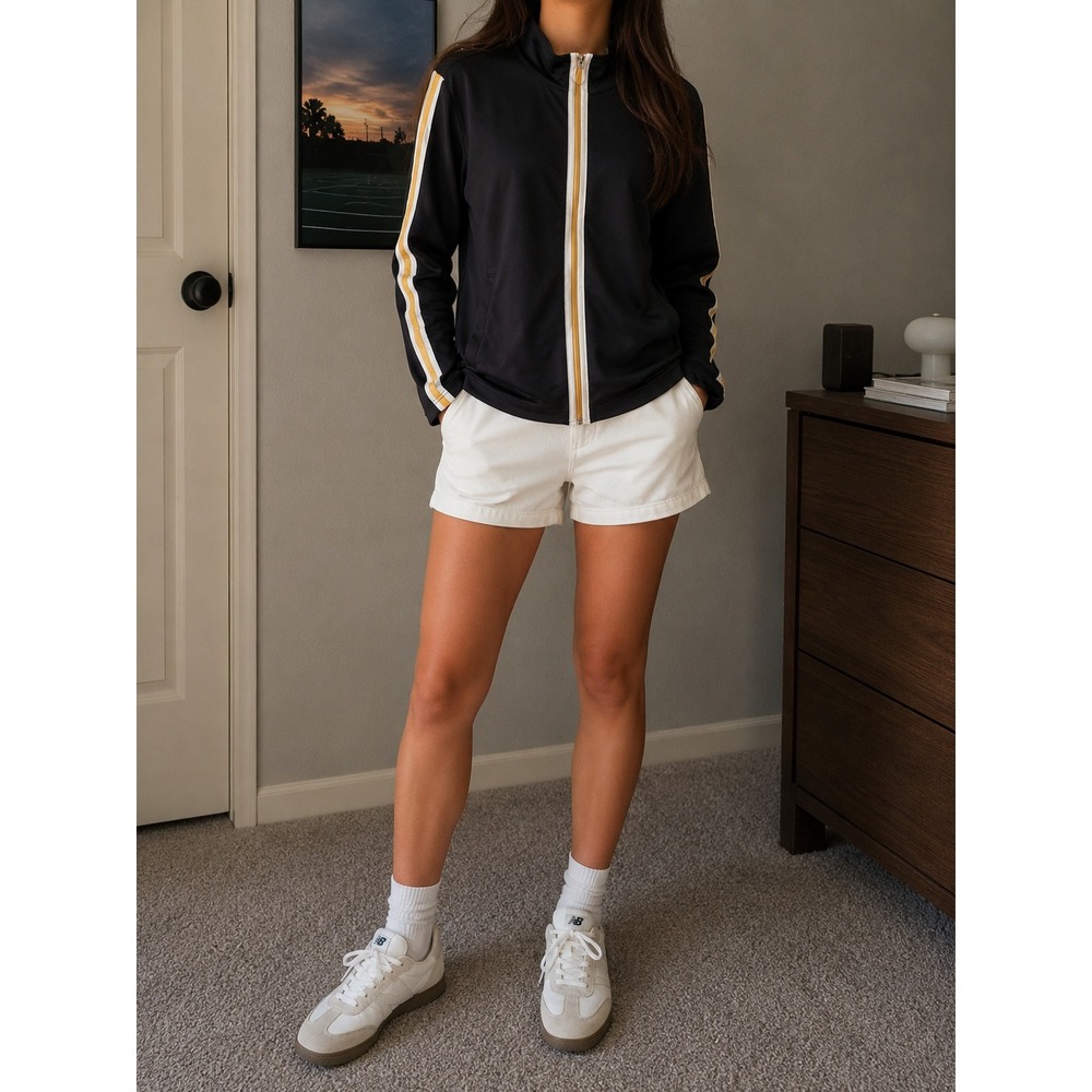 Style & Co Sport Track Jacket Womens Large Black Yellow White Full Zip Mock Neck